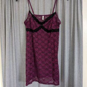 George Dress XL Lacy Sheer Slip Purple Black Whimsigoth Layering Lingerie